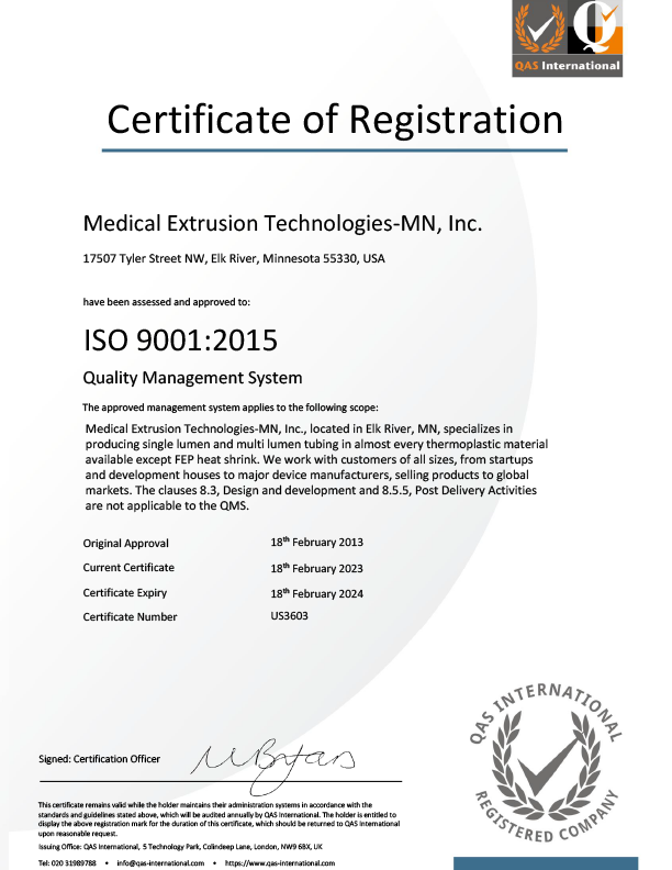 Compliance Medical Extrusion Technologies Inc.